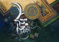 Bin Qalander, 36 x 48 Inch, Oil on Canvas, Calligraphy Painting, AC-BIQ-138